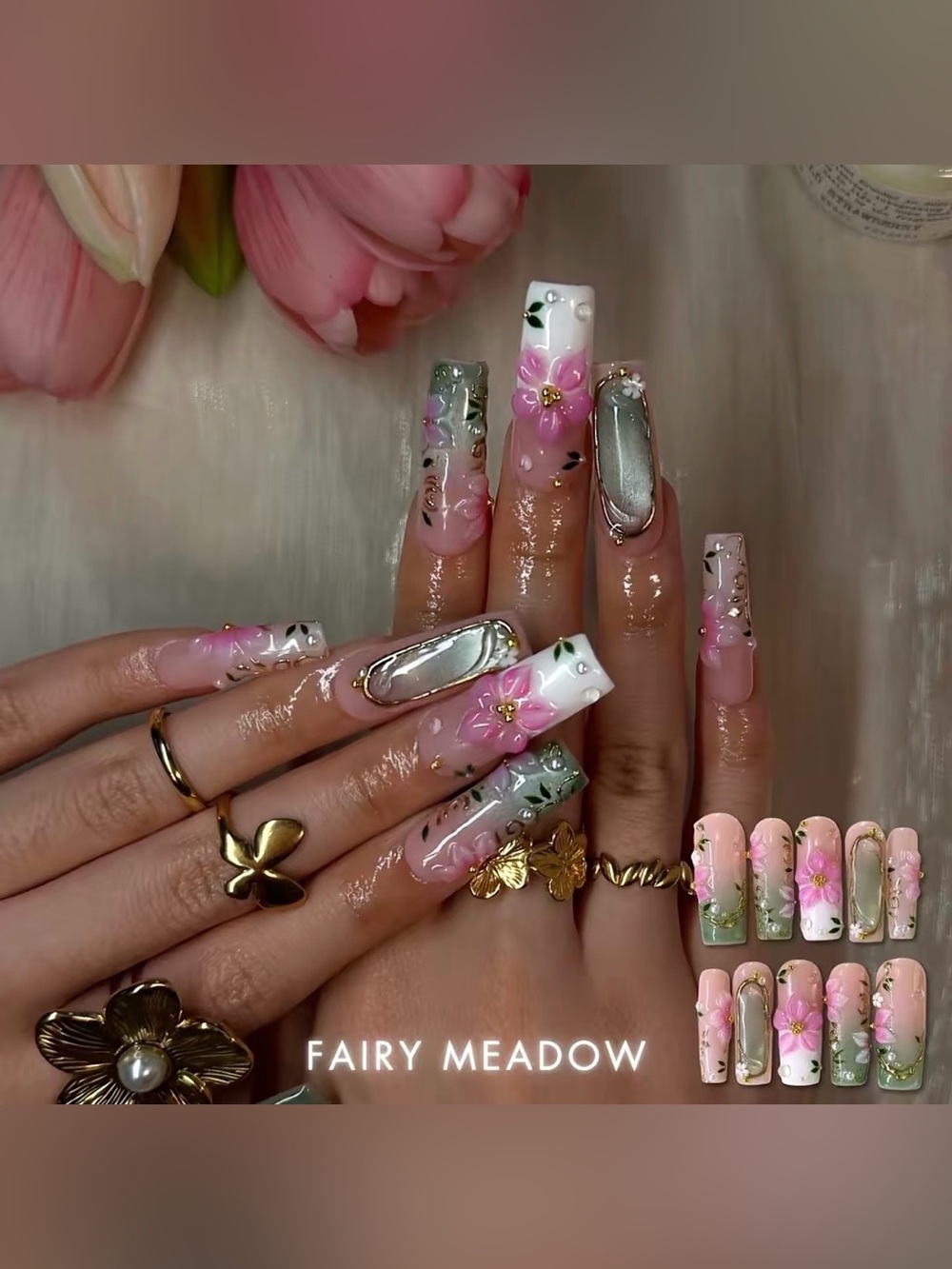 NailPhoria Square Press-on Nail Set - Fairy Meadow